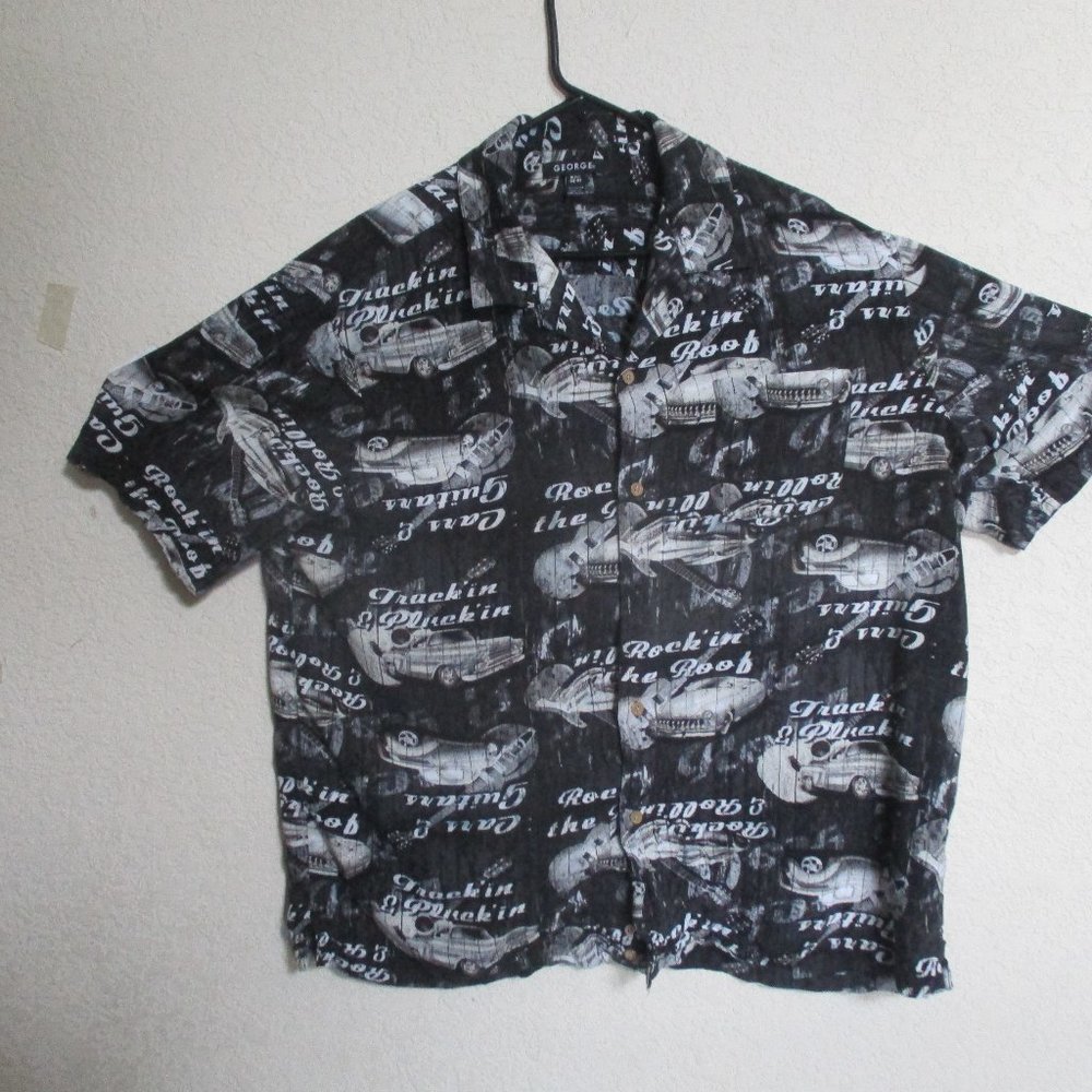 George Short Sleeve Shirt Sz XL Button Down Classic Cars, Trucks, Guitars